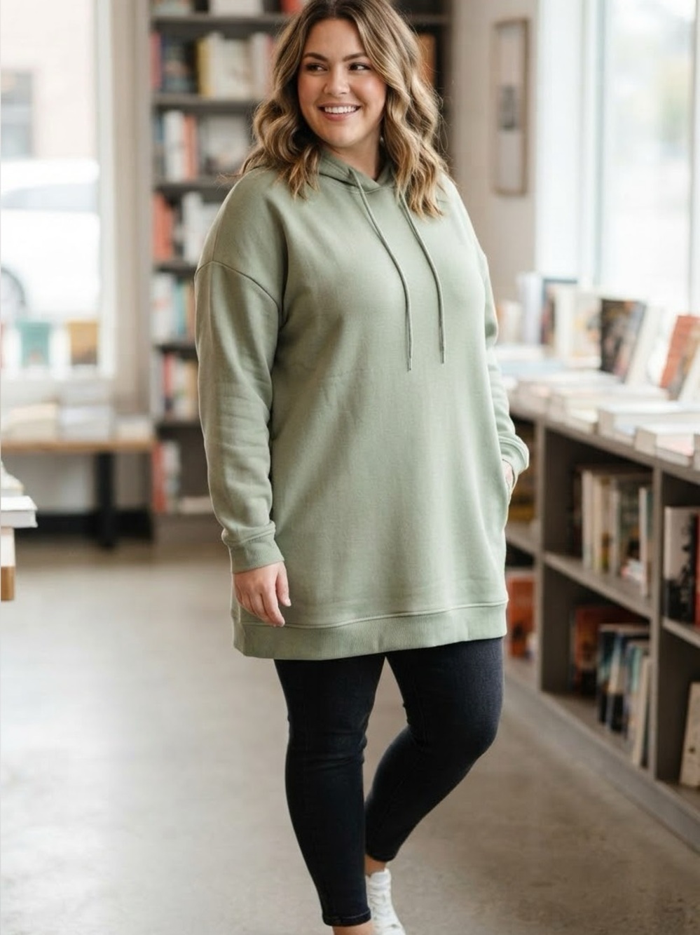 NEW THEMOGAN Sage Green Hoodie Tunic With Pockets Oversized L/XL